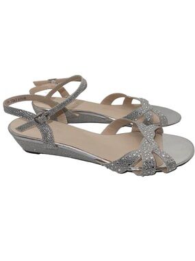 Benjamin Walk Touch Ups Women's Lena Wedge Sandal Silver Women’s 8 Wide 8W